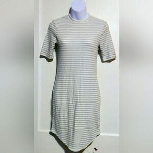 NYC LADIES GREY & WHITE STRIPED MIDI DRESS